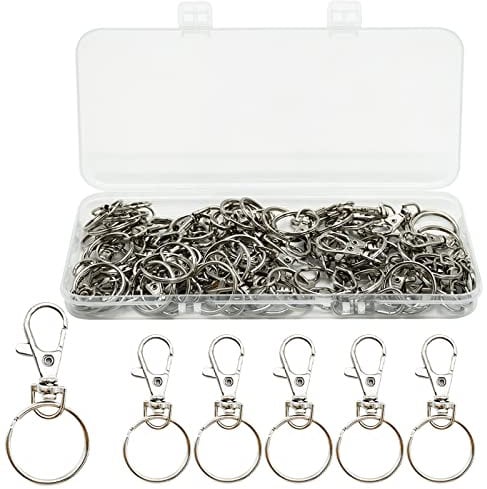 100Pcs Swivel Lobster Clasps & Key Ring Hoops with Plastic Box,50Pcs Metal Key Ring Clips and 50Pcs Keyring Rings Key Chain Hooks with Split Rings for Jewellery Making Hanging Crafts