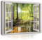 WallArena - Leinwand Bilder - Fensterbilck Fenster Natur Grün Wald - 120x80 cm Leinwandbilder - Bild auf leinwand - Wandbild XXL groß Wandbilder für Wohnzimmer Schlafzimmer Wohnzimmerbilder Modern