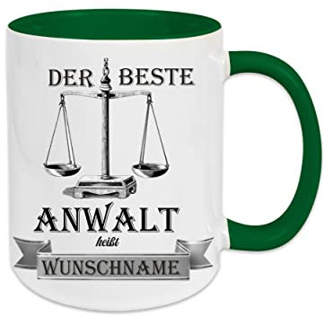 Crealuxe Kaffeetasse - Der Beste Anwalt heißt (Wunschname) - Spruchtasse, Bürotasse, bedruckte Keramiktasse, Tasse mit Spruch, Hochwertige Kaffeetasse, Tasse personalisiert (Grün)