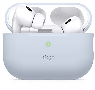 elago Funda Silicona Compatible con Apple AirPods Pro 2ª Generación/USB-C, Funda Protectora, LED Frontal Visible, Soporta Carga Inalámbrica (Azul Claro)