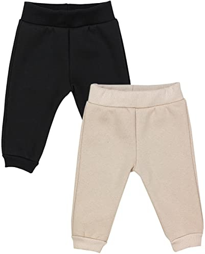 TupTam Pumphose Baby Jungen Winter 2er Pack – Warme Baby Hosen Jungen aus Baumwolle mit Fleece-Innenseite, Farbe: Schwarz/Beige, Größe: 92