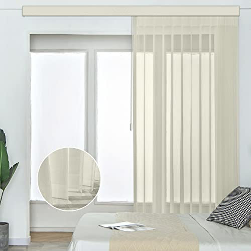 Graywind Lamellenvorhänge Durchsichtigen Stoffen nach Maß, Vertikale Jalousien aus Stoff Licht Anpassen für Terrassen-Glasschiebetür, großes Fenster (Beige)