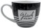 Maxi - Kaffeebecher/Tasse aus Porzellan, schwarz-weiß gestreift, Motiv: Glück für Dich, Größe H/Ø: 9,2 x 10,5 cm, Fassungsvermögen 400 ml, Spülmaschinengeeignet.