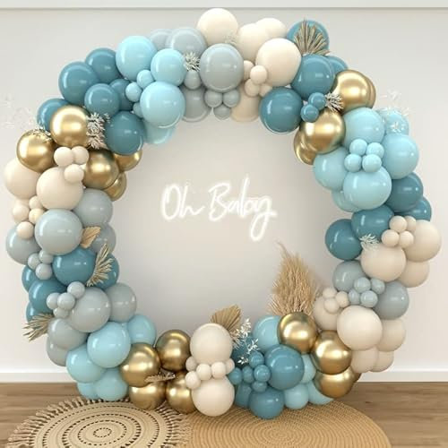 Ballonbogen-Set, Blau – 142 Ballonbögen, Geburtstag, Blau, Weiß und Gold, Set Girlande Ballon Blau Sand Weiß Ballonbogen für Dekoration Geburtstag Jungen Mädchen Taufe Hochzeit Deko