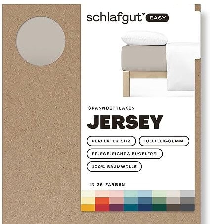 Schlafgut Easy Jersey Spannbettlaken 140x200 bis 160x200 Sand Mid, Spannbetttuch aus 100% Baumwolle
