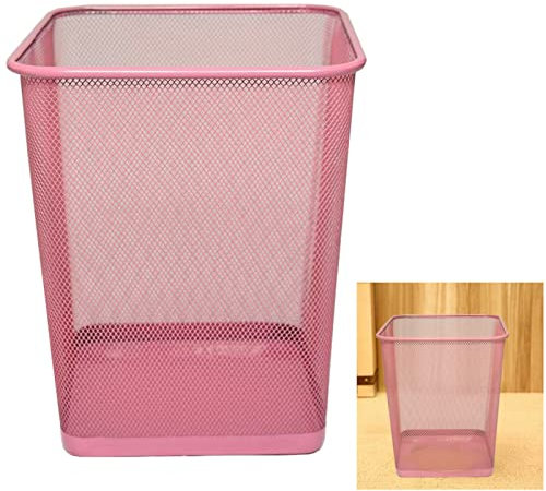 ARA CHOICE Colorful Mesh Bins Waste Rubbish Paper Wastebasket Trash Can Dustbin Metal Square Bin For Home Office easy to use Recycling Bin for Bedrooms Multi Colour with Attractive looks (Pink)