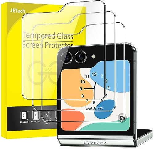 JETech Front Screen Protector for Samsung Galaxy Z Flip 5, 9H Tempered Glass Film, Anti-Scratch, HD Clear, 3-Pack