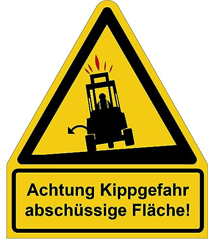 Aufkleber „Abschüssiger Fläche Kippgefahr 3 Rädrige Stapler“ Symbol Schild Folie | Größe wählbar Made in Germany, Größen Name: 210x245 mm