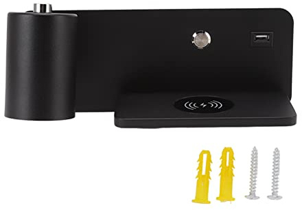Fafeicy LED-Wandleuchte mit Kabelloser Ladestation, USB-Anschluss, 26 cm, Schwarz, 85-265V, Verstellbar