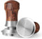 HOLIHOKY Coffee Tamper 51mm, Spring Loaded 51mm Tamper, Self Leveling Espresso Tamper with 304 Stainless Steel Threaded Base, Wood Handle, Silver