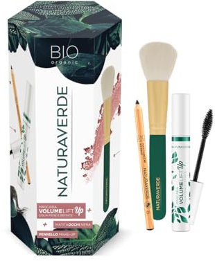 Naturaverde | BIO Make Up – Geschenkbox mit schwarzem Eyeliner, schwarzem Mascara und Bronzerpinsel, Puder und Rouge, Geschenkidee für eine Make-up-Box