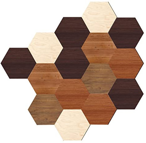 Birtern Sticker Mural hexagone | 15 Autocollants en Bois antidérapants hexagonaux | Autocollants hexagonaux en Bois pour la Maison, Le Salon, la Chambre à Coucher, Le Bricolage, l'artisanat et la
