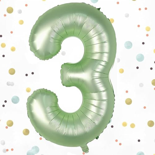 WOIRROIP Salbeigrün Luftballon 3,Zahlen Luftballon Salbeigrün, 40 Zoll Folienballon Olivgrün Zahlenballon 3 Helium Ballon, Luftballon 3. Geburtstag für 3 Jahre Geburtstagsdeko Kinder, Junge, Mädchen