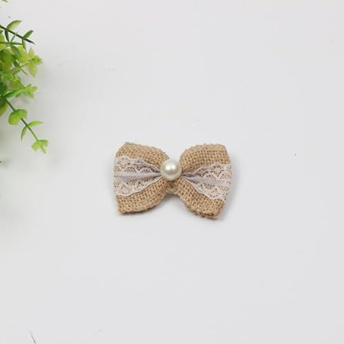 12 Stück Sackleinen-Schleifen Spitze Jute-Schleifen mit Perle Weihnachten Schleifen Mini-Schleifen zum Basteln für Hochzeit Deko DIY Basteln Haar Bogen Hut Handwerk Geschenk Dekoration -Weiße