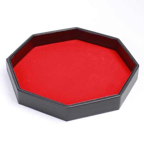 Würfelbrett aus PU-Leder Schwarzes ürfelbrett Groß mit Rote Samt Achteck Würfelablage Würfelunterlage 29cm Würfelteller für Tischspiele