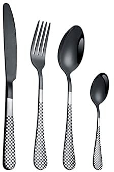 Cena Cubiertos de acero inoxidable Cuadrados 24 piezas Cuchillo Tenedor Cuchara Juego de regalo Cubiertos para cocina Juego de cubiertos portátiles Utensilios de cocina negros