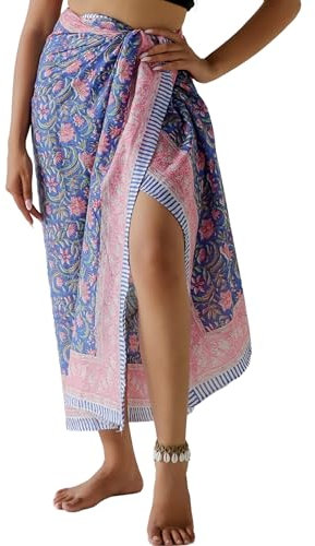 THE ART BOX 100% Baumwolle Sarong Coverup für Frauen Indischer Handblockdruck Badeanzug Pareo Wickelrock Strand Bikini Cover Up Lang (185 x 110 cm)