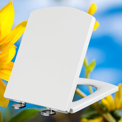 Toilettendeckel mit Absenkautomatik, Wc Sitz Eckig Abnehmbare Eckig Toilettensitz Duroplast Wc Deckel Klodeckel Top-Installation Abnehmbar,white-34.5 * 43cm