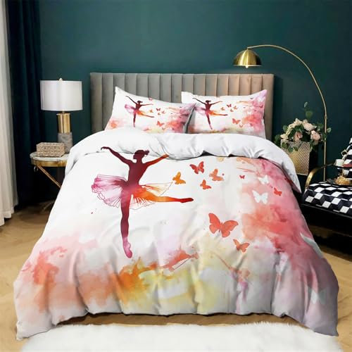 CozyRest Luxus Bettwäsche Set, 100% Mikrofaser 200x200 cm Ballerina In Aquarell Bettbezug, 3-teilig, Antiallergisch, Schlafkomfort für Doppelbett, Weich, Hautfreundlich, Allergiker