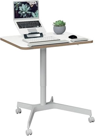 Leitz Ergo Compact Workstation Kleiner Höhenverstellbarer Sitz-/Steh-Schreibtisch, 80 x 60 cm, Mobiles Stehpult mit Rollen, Belastbar bis 20 kg, Für Büros, Desk Sharing, Home Office, Weiß, 65360001