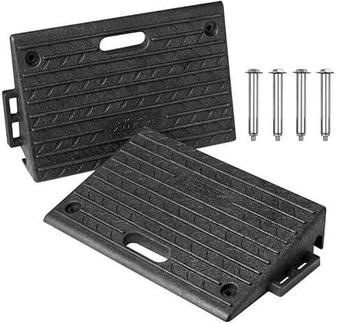 Set of 2 Rubber Kerb Ramps, Portable Threshold Ramps for 4 (10cm) Kerbs and Rises With Anti Slip Grip and Fixing Points, Heavy Duty Mobility Threshold Curb Ramps for Wheelchairs, Cars Vehicles