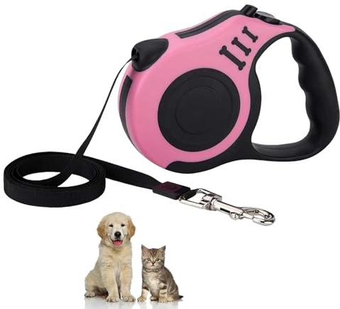 Laisse pour Chien, Laisse, Laisse Rétractable,Fermeture Rotative, Convient Aux Chiens de Petite, Moyenne et Grande Taille, Rose (3 Mètres)