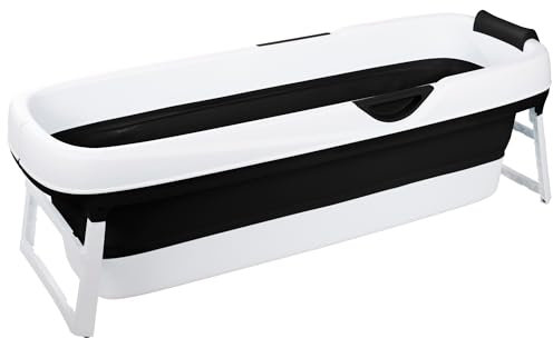 HelloBath® Baignoire Pliable XXL 156x60x48 cm pour Adultes | Baignoire Portable avec Appui-tête & Tuyau d’évacuation Extensible (3 m) | Mobile pour Douche & Extérieur | Noir