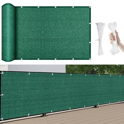 Balkon-Sichtschutz Balkon-Verkleidung 450 x 140 cm Windschutz Und Sonnenschutz, Balkonverkleidung Sichtschutz, mit Kabelbinder Und Kordel, für Hofmauer Terrasse, Dunkelgrün