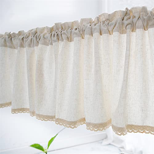 Gardine im Landhausstil, Baumwolle, Leinen, Café-Vorhang, Querbehang, klein, für Küche, Badezimmer, Schlafzimmer, Wohnzimmer, 300 x 40 cm, Beige
