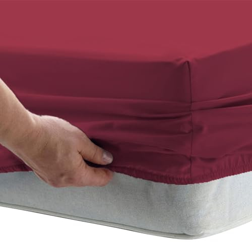 Pizuna Spannbettlaken 140x200-150x200 cm Baumwolle Rio-Rot 1000 Fadenzahl | 100% langstapeliger Baumwolle in Satinbindung Dickes Spannbettlaken mit 40 cm tiefer Tasche Mako Satin
