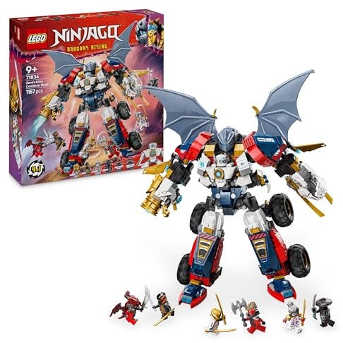 LEGO NINJAGO 4in1 Zanes Ultra-Kombi-Mech - Spielzeug mit Auto Modell - Umbaubar in einen Jet oder Drachen Figur - Inkl. 6 Minifiguren - Bauspielzeug für Jungen und Mädchen ab 9 Jahren 71834