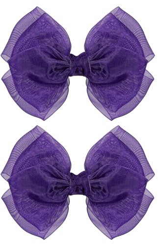 Barrettes à cheveux en maille violet foncé de 10,2 cm avec ruban en organza pour filles, automne, anniversaire, mariage, fête, robe, accessoire de décoration, cadeau de rentrée scolaire