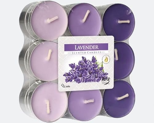 TEELICHTER DUFT - Teelichter mit entspannendem Duft | Duftteelichter, Duftkerzen, bunte Teelichter | 18 Stk. I 4 Stunden Brenndauer (Lavendel)