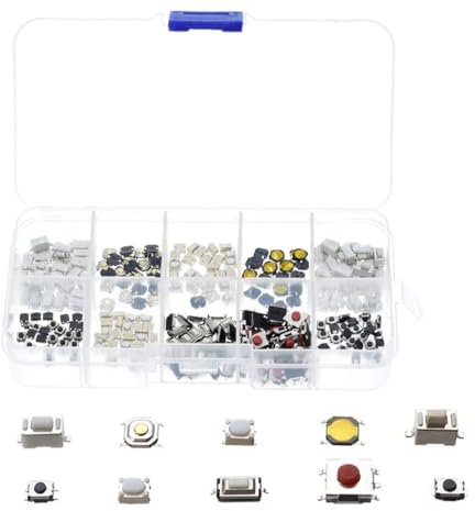 WUSJCOF 250 Pièces Interrupteur Tactile Micro Switch Kit de Boutons Tactiles, 10 Valeurs Micro Commutateurs pour Télécommande Voiture, avec Boîte de Rangement en Plastique