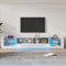 BTM Meuble TV avec LED, Meuble TV Blanc avec Tiroirs et Compartiments, Banc TV en Verre, Tiroirs Rabattables, Charge de 50kg, pour Télévisions jusqu'à 80 Pouces, 181x38x38cm