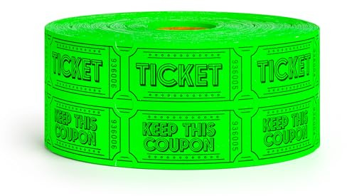 1000 tickets de tombola double rouleau | Billets pour événements, boissons, 50/50, carnaval, salle de classe (vert fluo)
