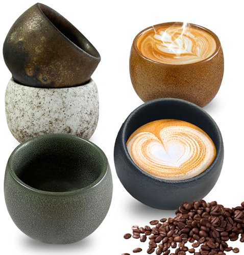 Espressotassen Set 5-teilig, Espressotassen Steingut Dickwandig 50ml Tassen Ohne Henkel, Espresso Tassen Steingut Set, Espresso Cups Keramik Ideal für Mokka, Macchiato Tee Geschenk für Frauen Männer