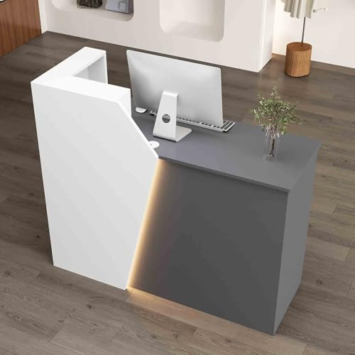 Generisch Reception Desk with LED Lights and Lockable Drawer, Cash Counter with Keyboard Tray, Front Desk for Home Office Lobby and Salon