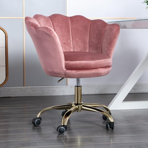 chairus Sedia da Scrivania in Velluto Sedie da Ufficio Poltroncina Scrivania Poltrona Girevole Sedia Imbottita Regolabile in Altezza per Computer/Studio, Rosa