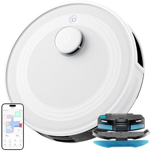 Lefant M2 Robot Aspirateur Laveur avec Cartographie, Aspiration de 5500Pa, Navigation Laser, Technologie d'évitement PSD, Nettoyage Personnalisé, Autonomie de 240 Minutes, Contrôle Via APP/Alexa/WiFi