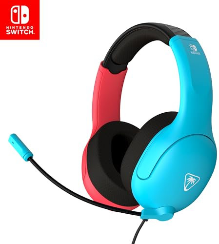 Turtle Beach Cuffie da gioco cablate Airlite Fit blu e rosse con licenza ufficiale per tutti i Nintendo Switch - Microfono flip-and-mute, padiglioni auricolari dal comfort superiore