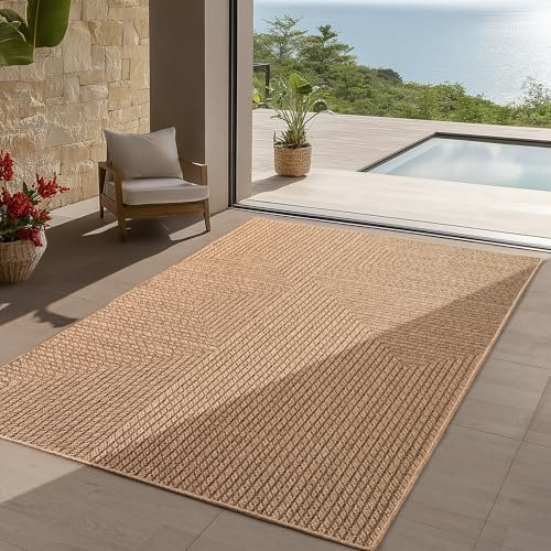 Teppium In- & Outdoor Teppich robust, wetterfest & pflegeleicht im natürlichen Jute-Look, ideal für Wohnzimmer, Küche, Terrasse, Garten und Balkon, 280x370 cm