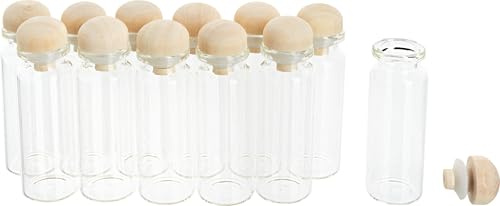 VBS Gläschen mit Holzverschluss 12 Stück Reagenzglas 2.5 cm Ø 15 ml Füllmenge 6 cm Höhe Dekoration Blumenhalterung Vasen