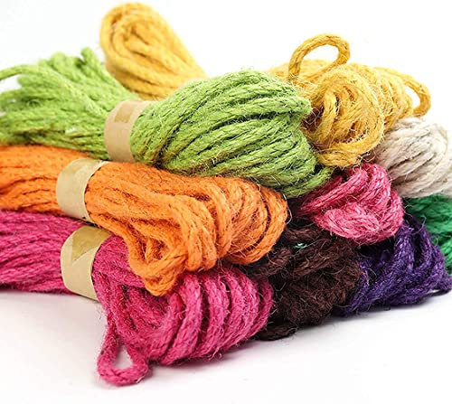 Lot de 10 rouleaux de corde de chanvre colorée 6 mm x 10 m – Ficelle de jute tressée pour décoration de mariage, emballage cadeau, travaux manuels et projets de bricolage – Corde en rotin polyvalente