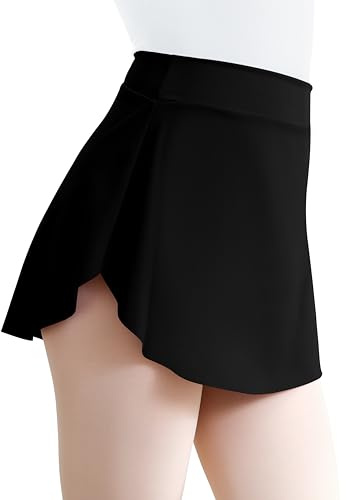 Hanebel Women Ballet Skirts Pull On Dance Skirt for Adult, Mini Elastic (JD25385-06-S) Black