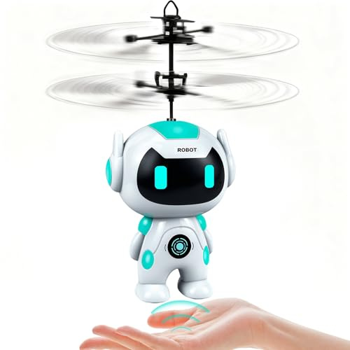 Flying Ball Drone Helicopter Toy for 6+ Year Old Boy Hand Control Robot | Indoor Outdoor Motion-Activated Flying Toy with Gyro & LED Light, Age 5 6 7 8+ Kids Birthday Gift, White