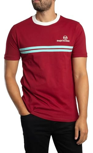 Sergio Tacchini Men's New Supermac T-Shirt, Rhubarb/Gardenia/Aruba Blue, M