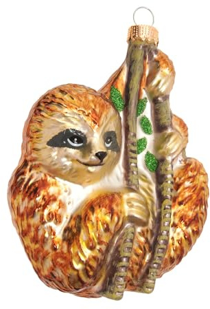 Krebs Glas Lauscha - Weihnachtsdekoration/Christbaumschmuck aus Glas - Faultier - Farbe: Braun - Größe: ca. 10 cm