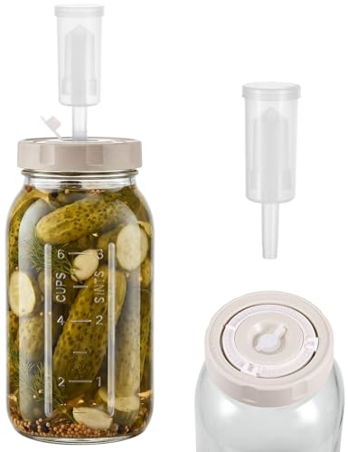 Hejo 2L Fermentierglas mit Luftschleuse, Breiter Mund Fermentationsglas | Kimchi Behälter mit Einstellbarer Zeitskala, mit Datumsanzeige, Gärbehälter für Kimchi, Sauerkraut, Kombucha, Gurken