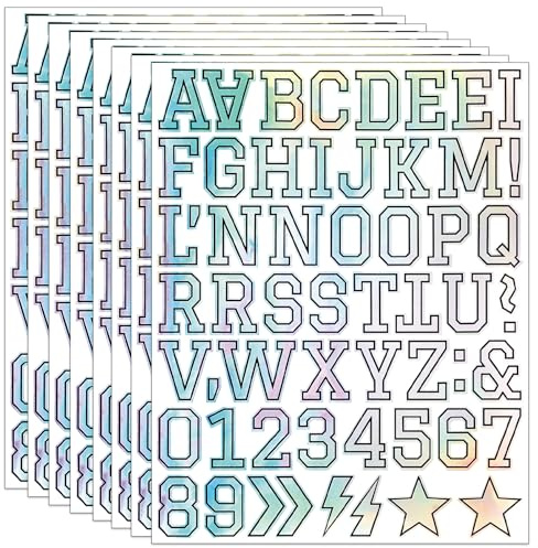 8 Blätter Glitzer Buchstaben Aufkleber, 3.7cm/456 Stücke Selbstklebendes Vinyl Buchstaben Zahlen Kit, Klebebuchstaben Aufkleber für Helm,Wasserflasche,Postfach,Laptop,DIY Scrapbooking (Holografische)